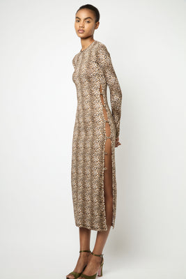 TWIGGY LONG DRESS in leopard print