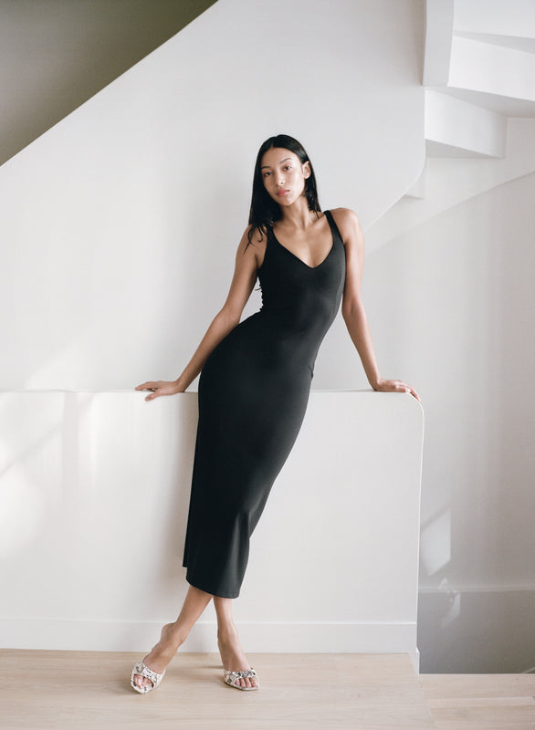 SKIN LONG DRESS in black