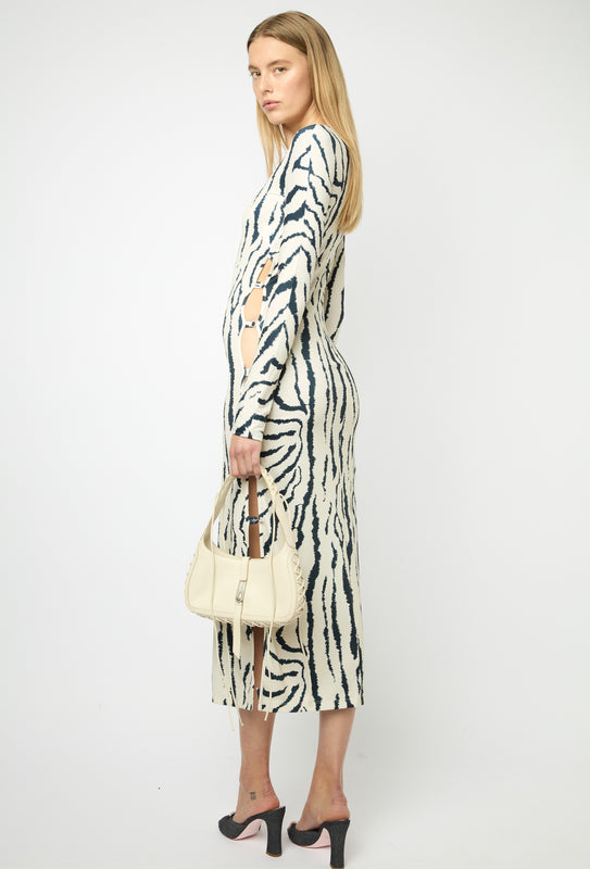 TWIGGY LONG DRESS in blue and white zebra print