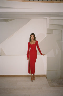 BALLET LONG DRESS in cherry red