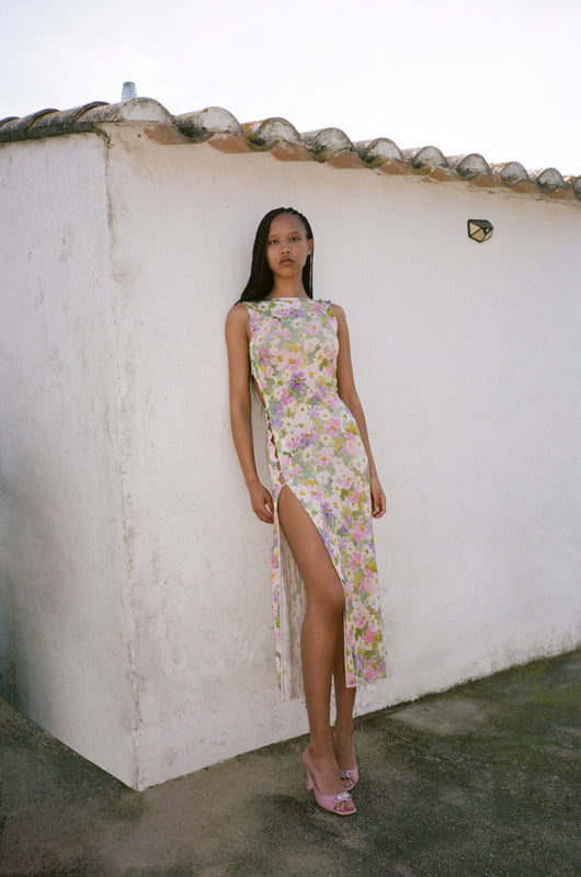 BOUTONS LONG DRESS in floral print