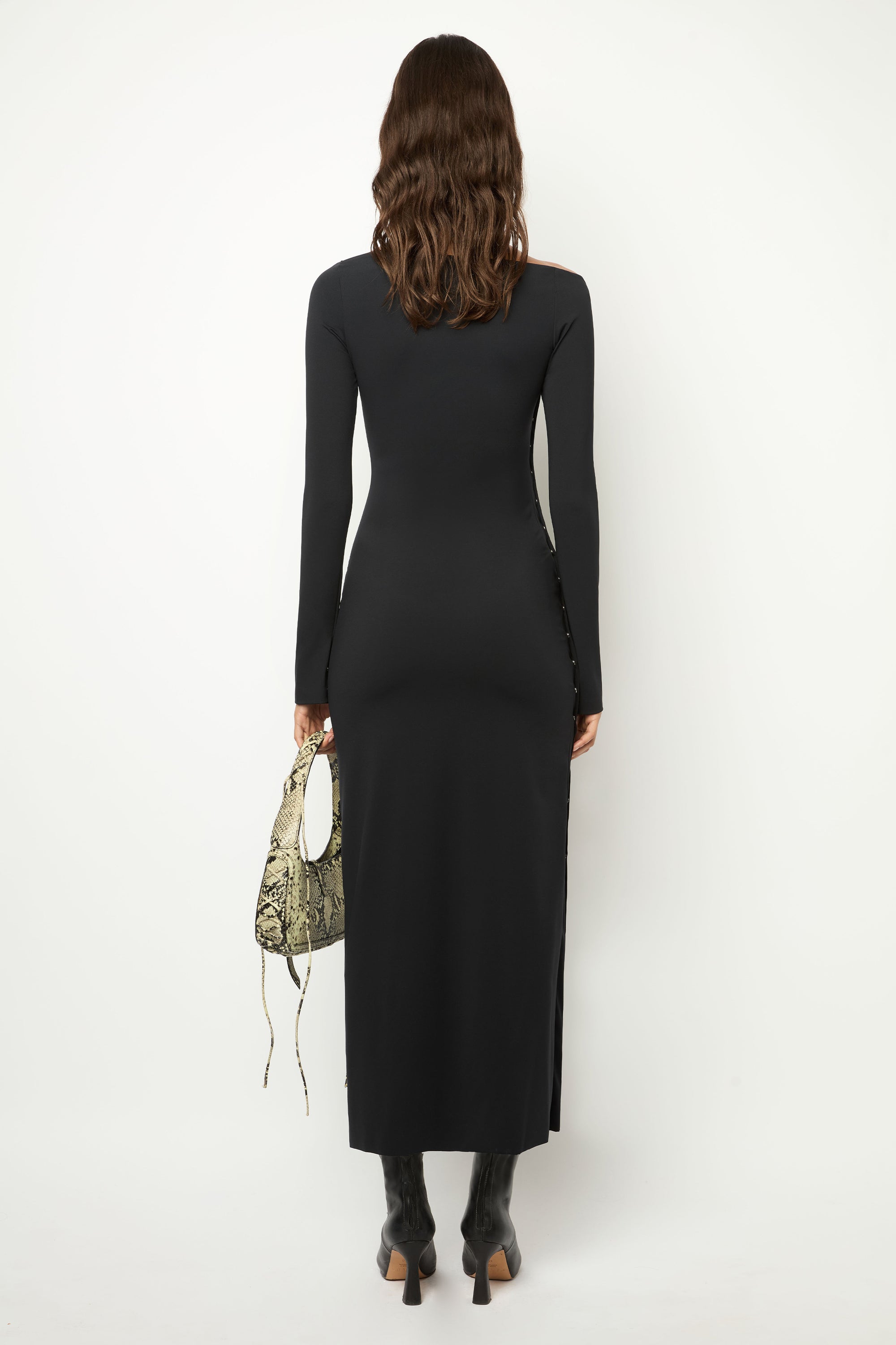 ASYMMETRICAL WRAP LONG DRESS in black Marcia Wear ASYMMETRICAL WRAP LONG DRESS in black Marcia Wear