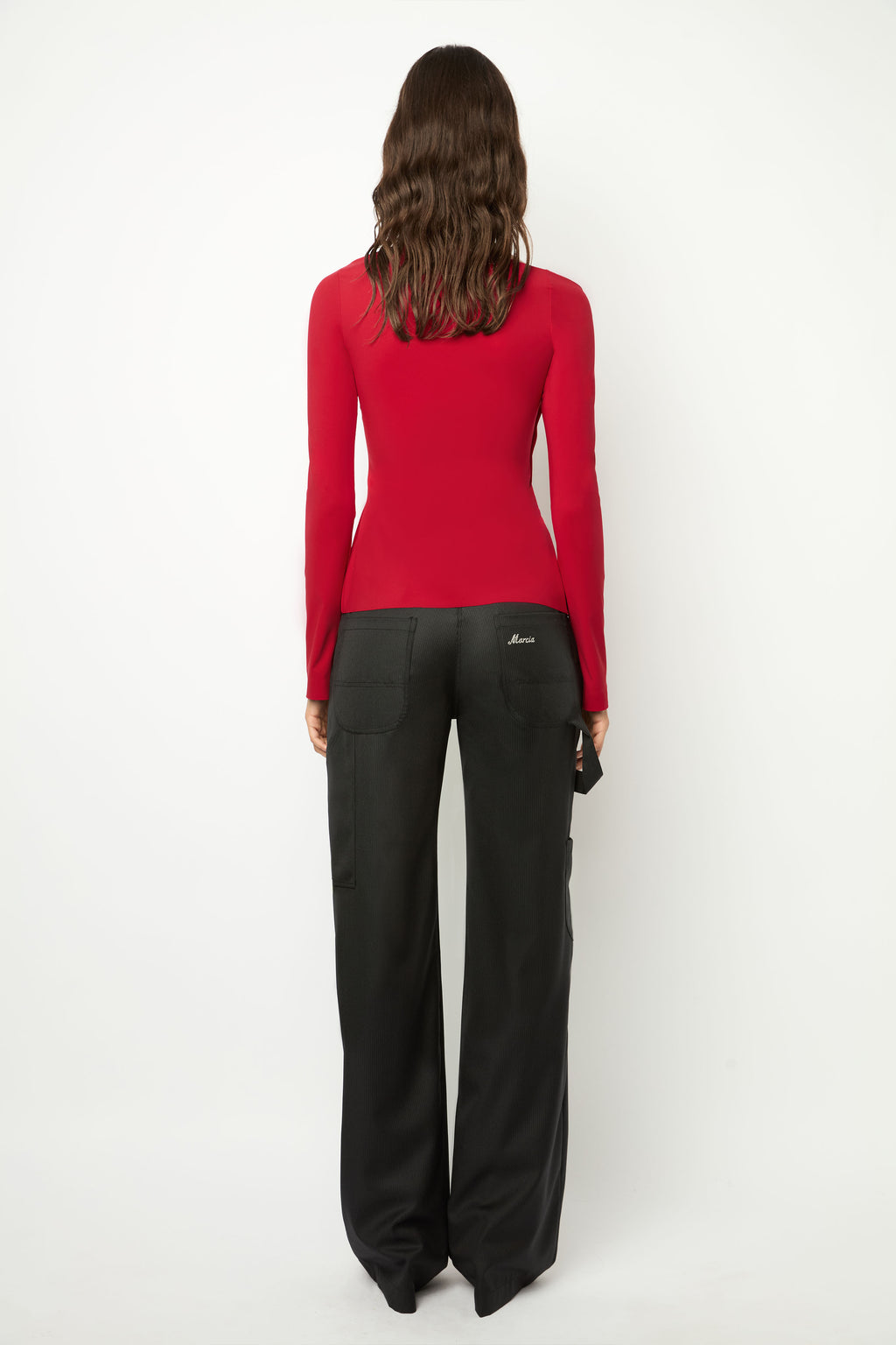 ASYMMETRICAL WRAP TOP in cherry red