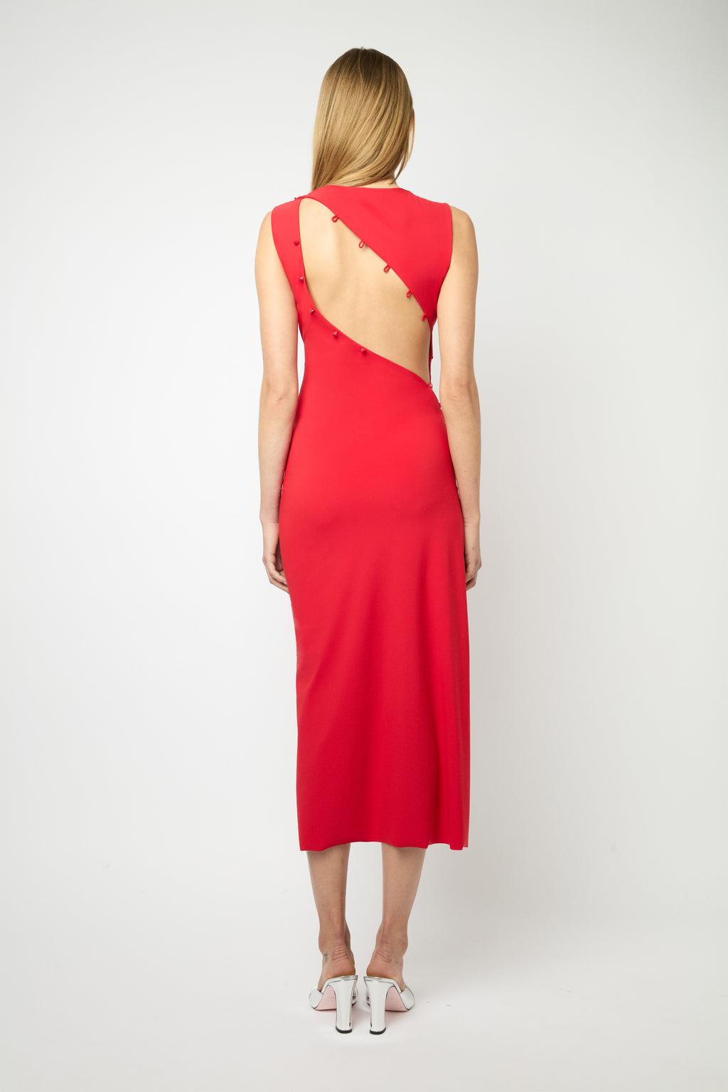 BOUTONS LONG DRESS in red – Marcia Wear
