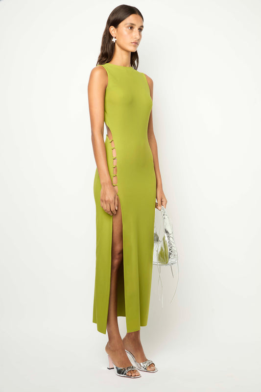 BOUTONS LONG DRESS in pistachio green