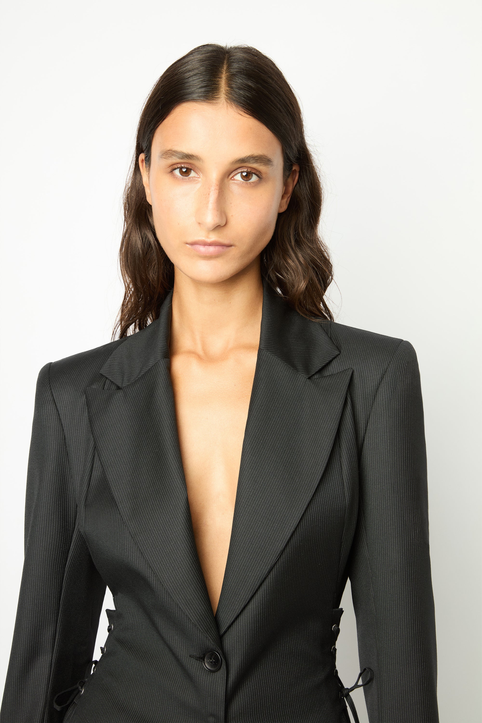 HEARTBREAKER SUIT JACKET in pinstripped black
