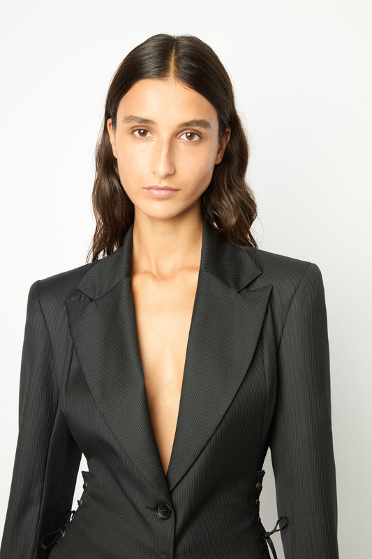 HEARTBREAKER SUIT JACKET in pinstripped black
