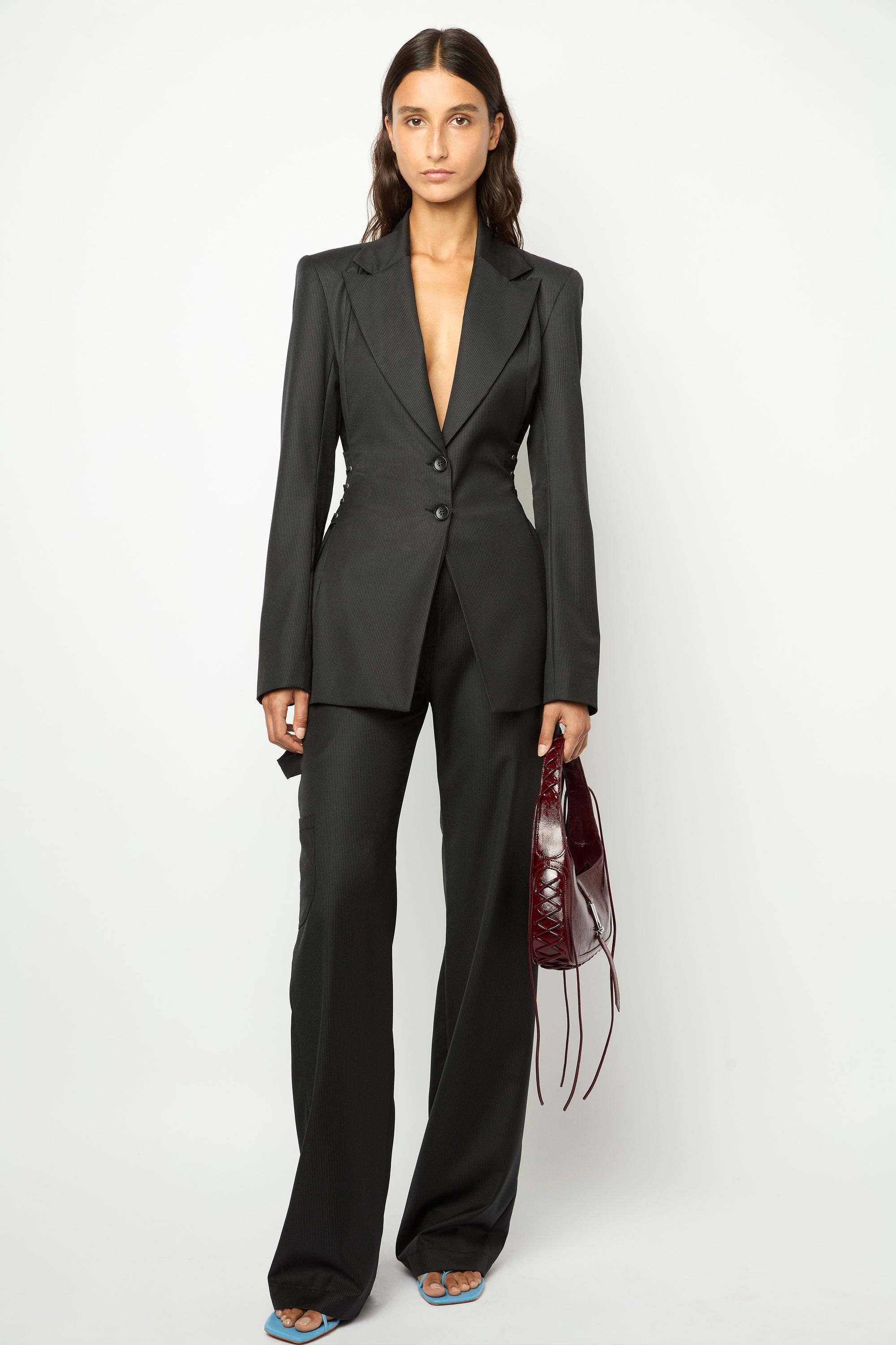 HEARTBREAKER SUIT JACKET in pinstripped black