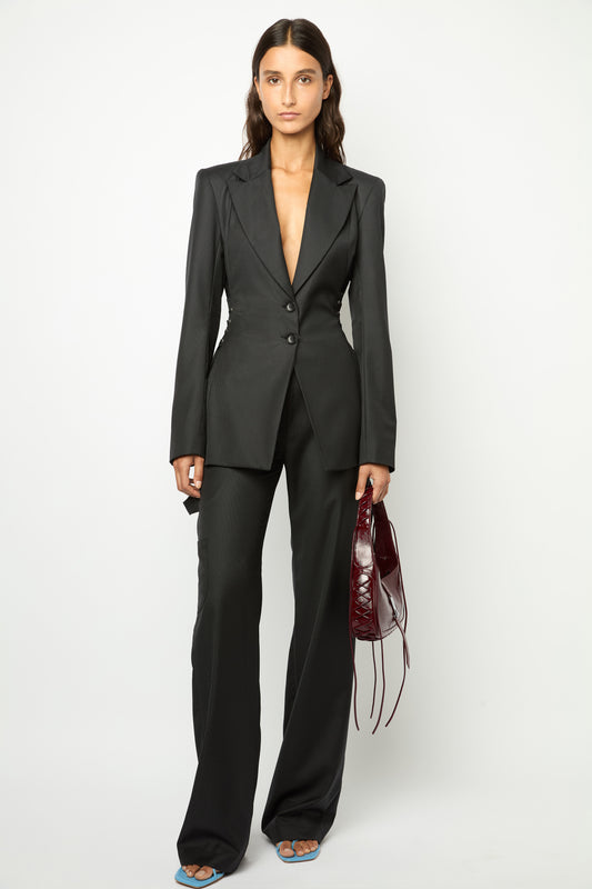 HEARTBREAKER SUIT JACKET in pinstripped black