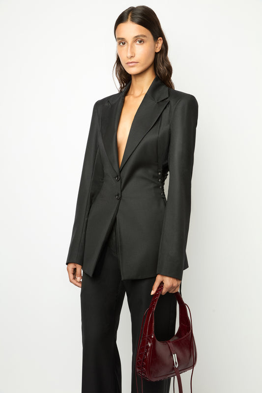 HEARTBREAKER SUIT JACKET in pinstripped black