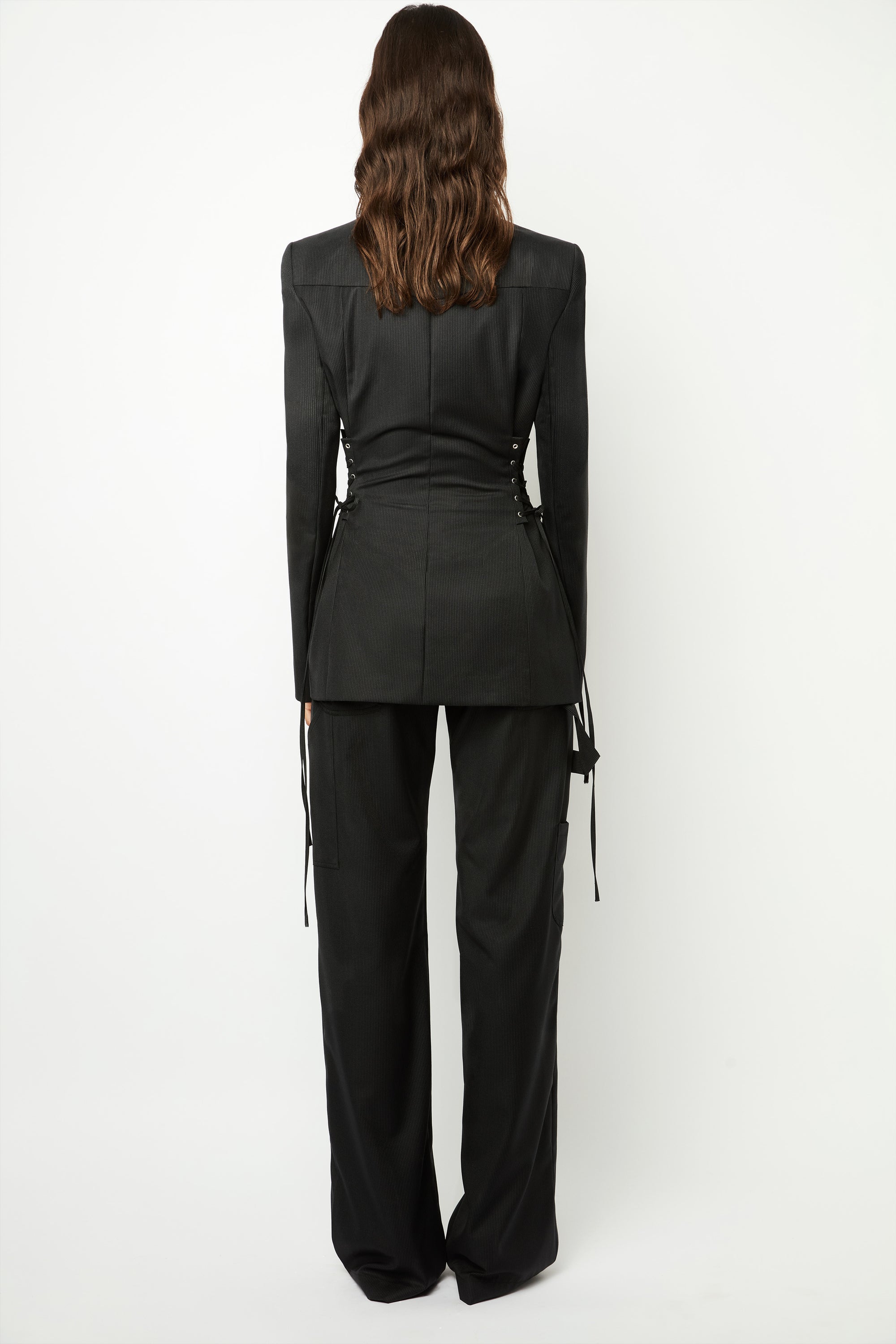 HEARTBREAKER SUIT JACKET in pinstripped black