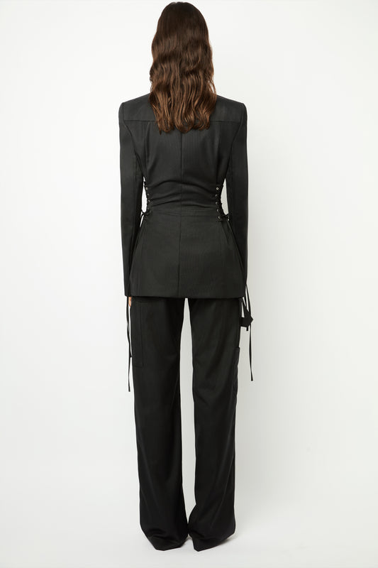 HEARTBREAKER SUIT JACKET in pinstripped black