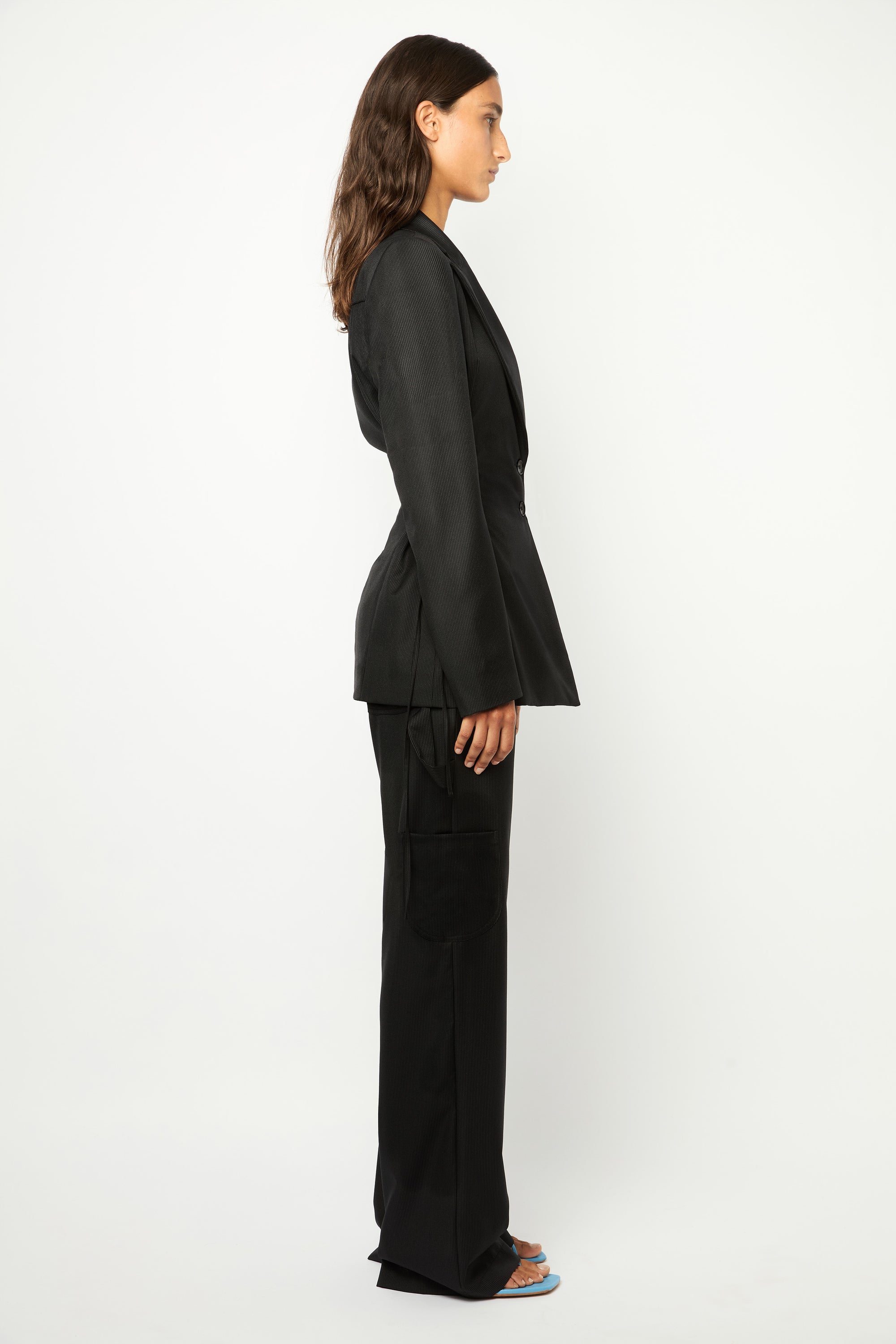 HEARTBREAKER SUIT JACKET in pinstripped black