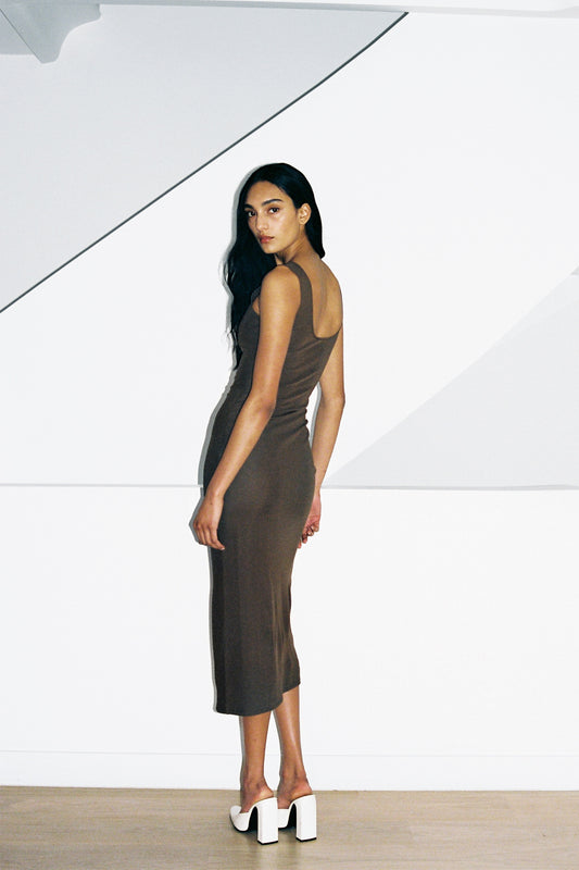 VELVET LONG DRESS in taupe brown