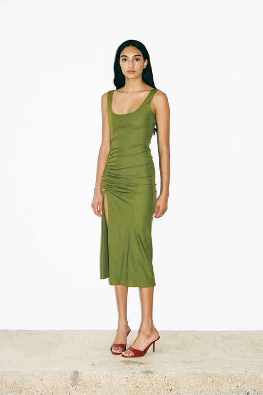 VELVET LONG DRESS in green