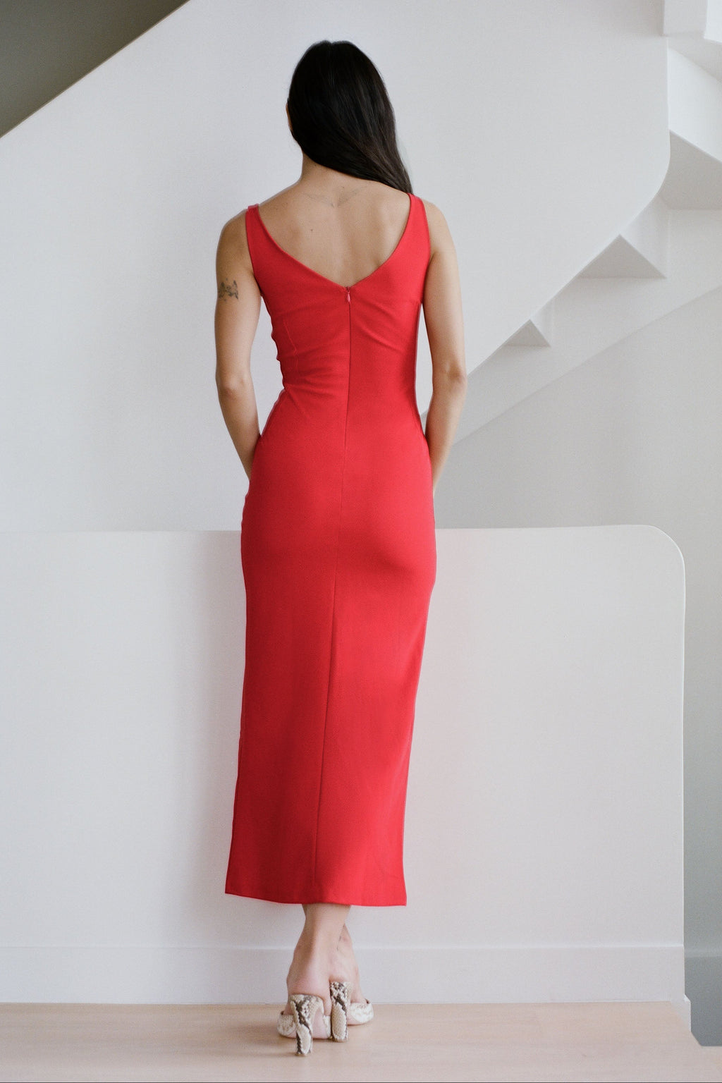 SKIN LONG DRESS in red