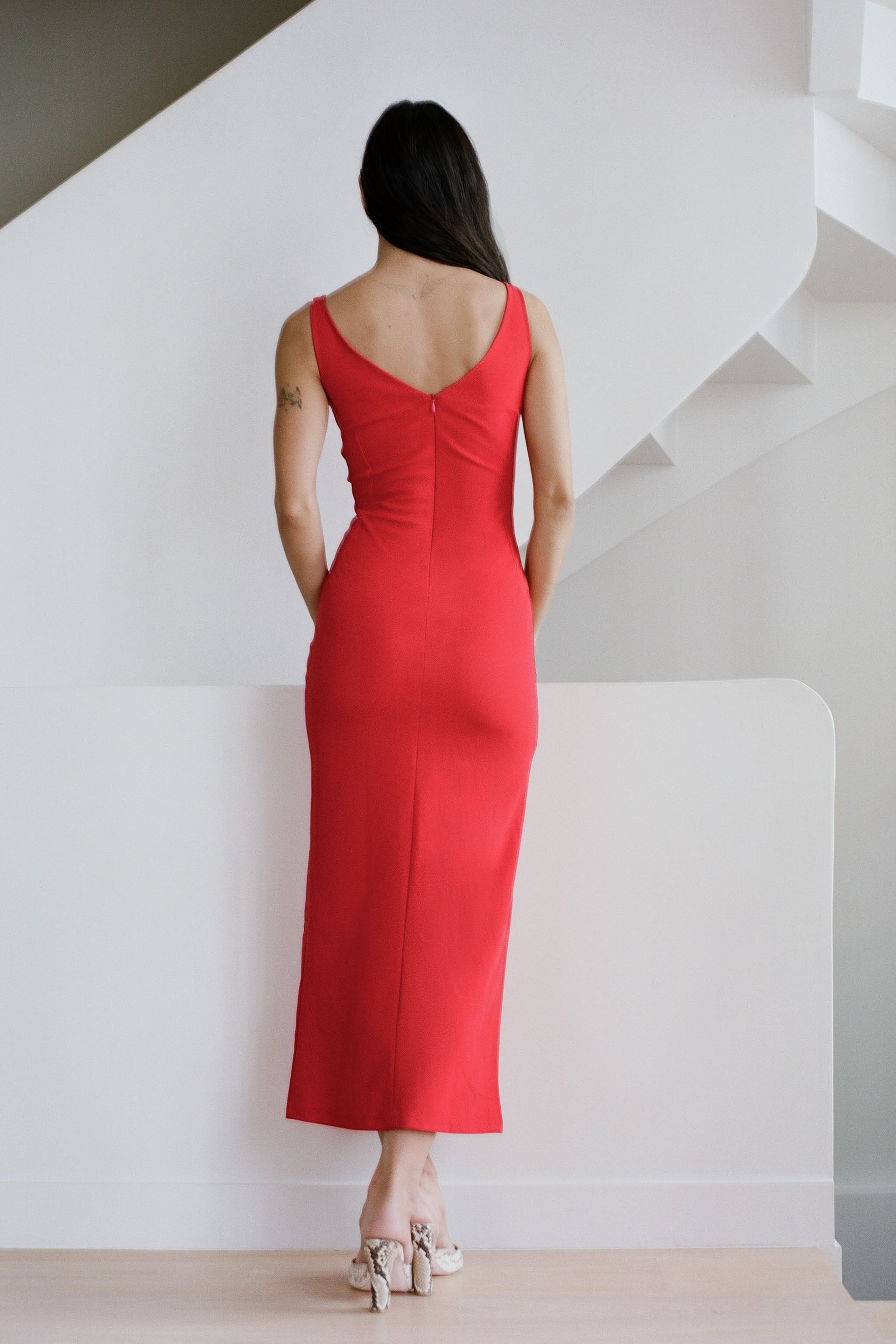 SKIN LONG DRESS in red
