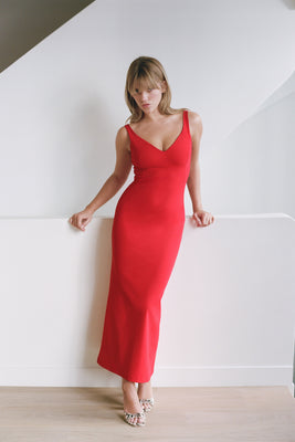 SKIN LONG DRESS in red