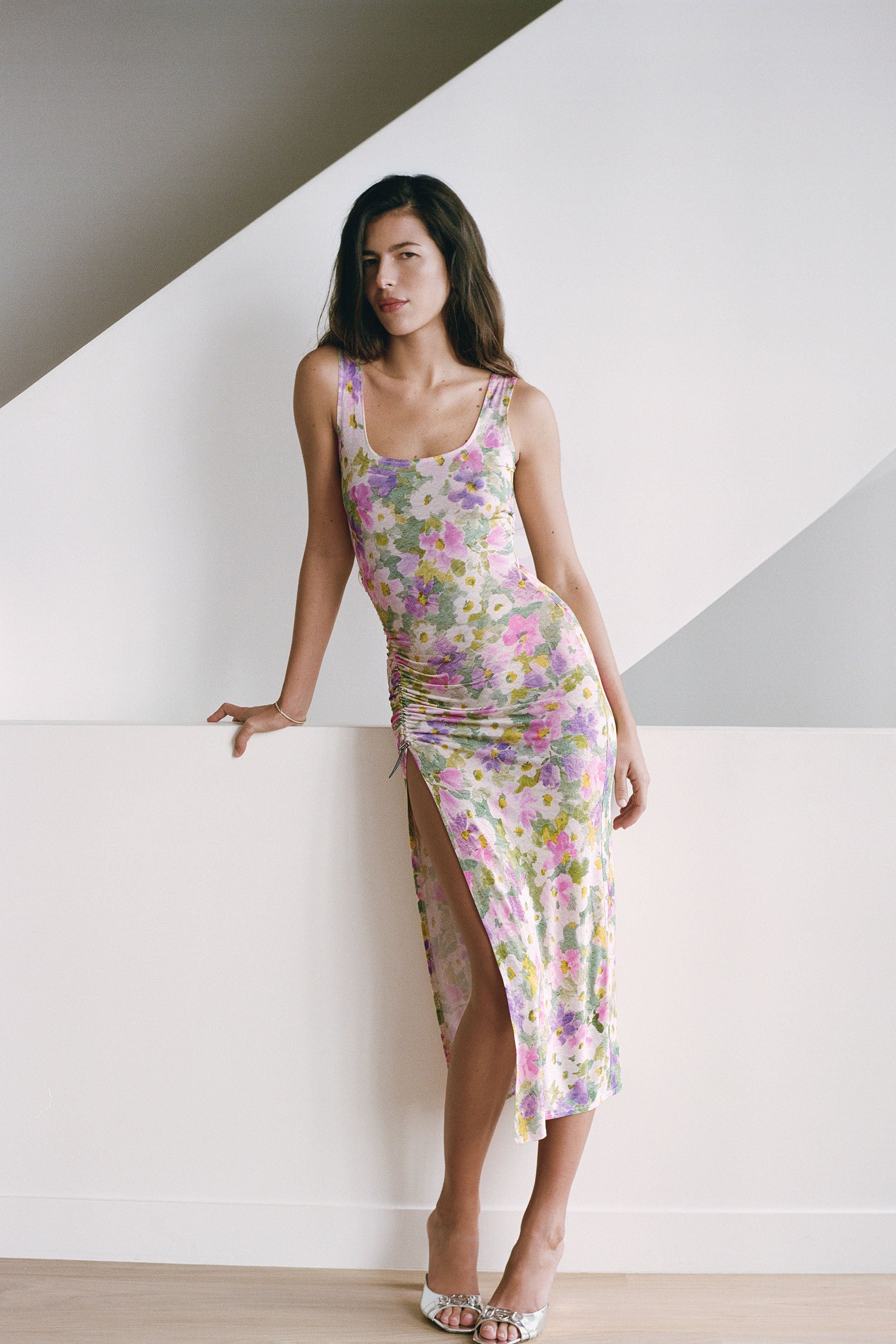 VELVET LONG DRESS in floral print