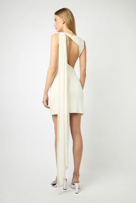 BOUTONS MINI DRESS WITH ATTACHABLE SCARF in cream