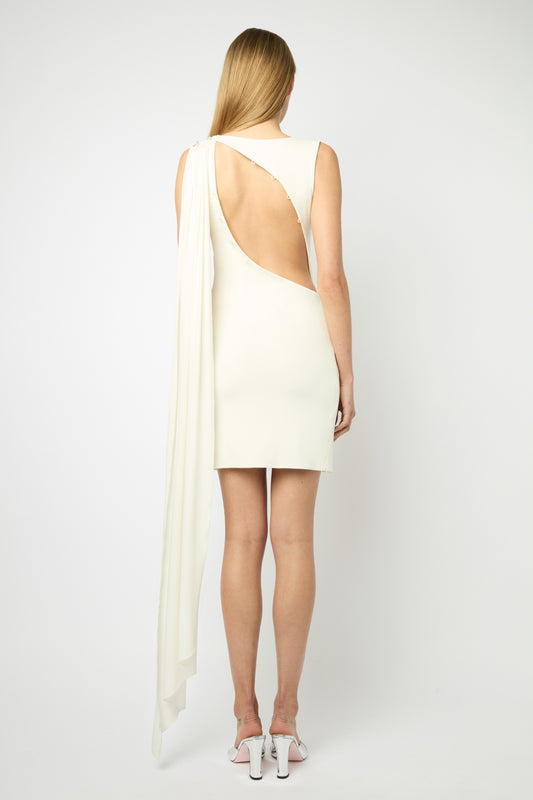 BOUTONS MINI DRESS WITH ATTACHABLE SCARF in cream