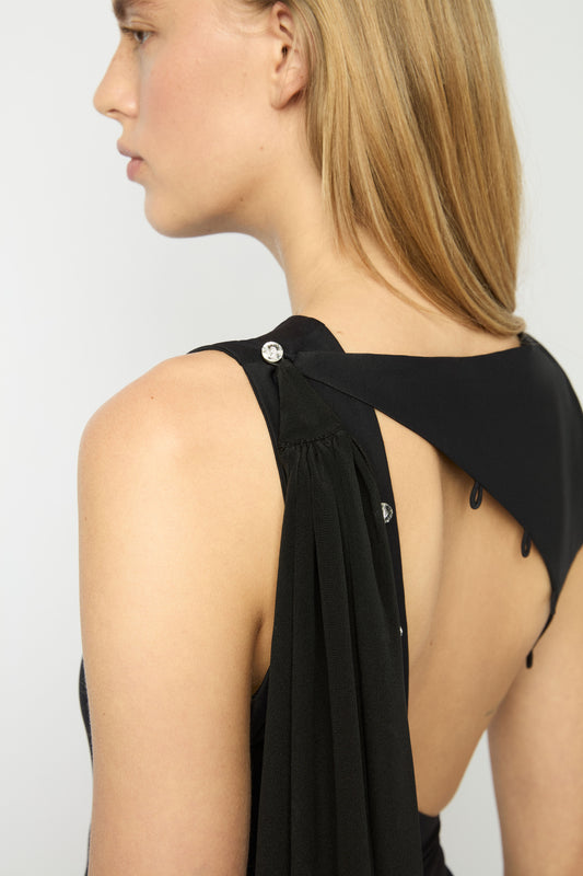 BOUTONS TOP WITH ATTACHABLE SCARF in black