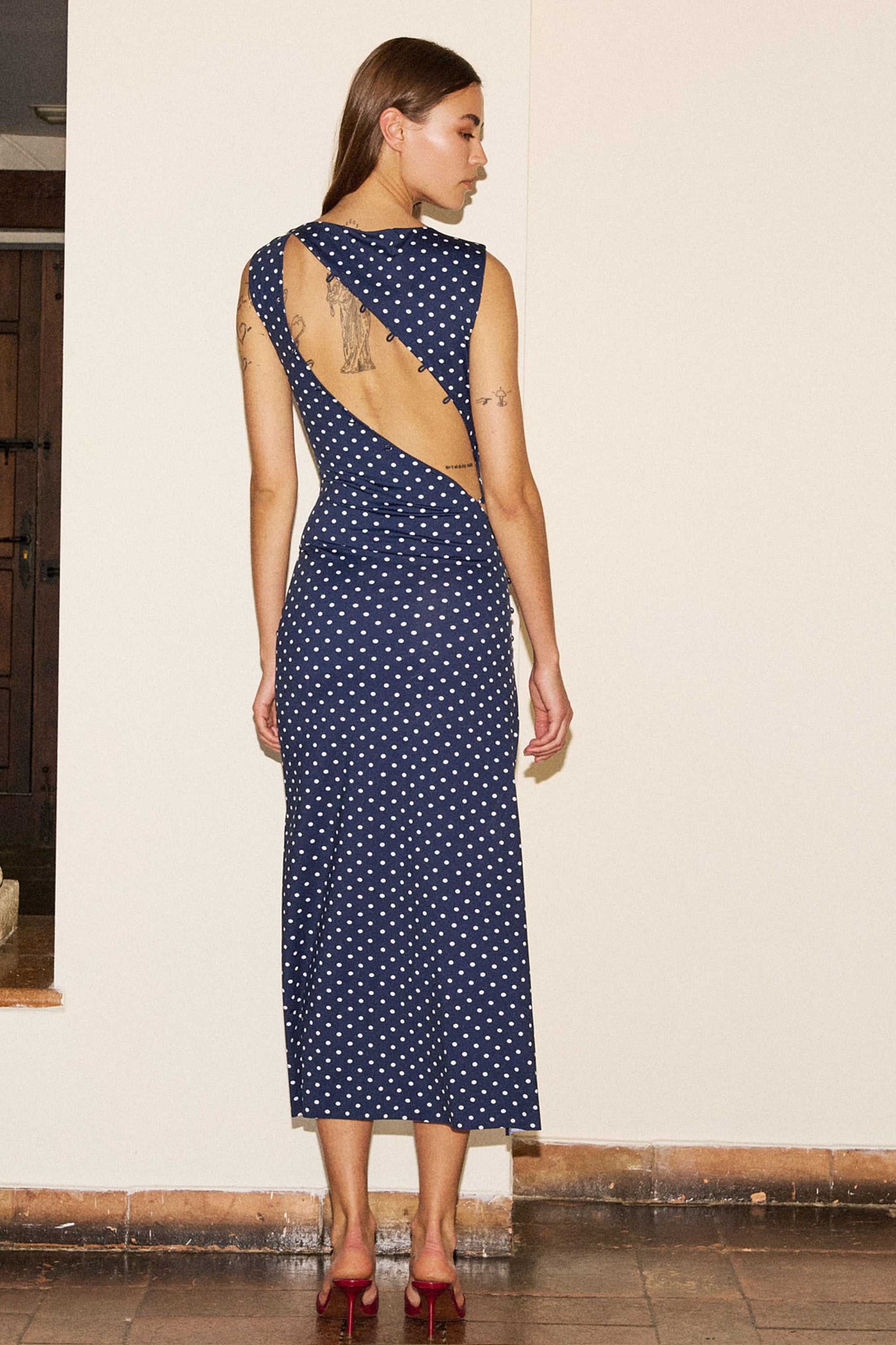 BOUTONS LONG DRESS in blue and white polka dots Marcia Wear BOUTONS LONG DRESS in blue and white polka dots Marcia Wear