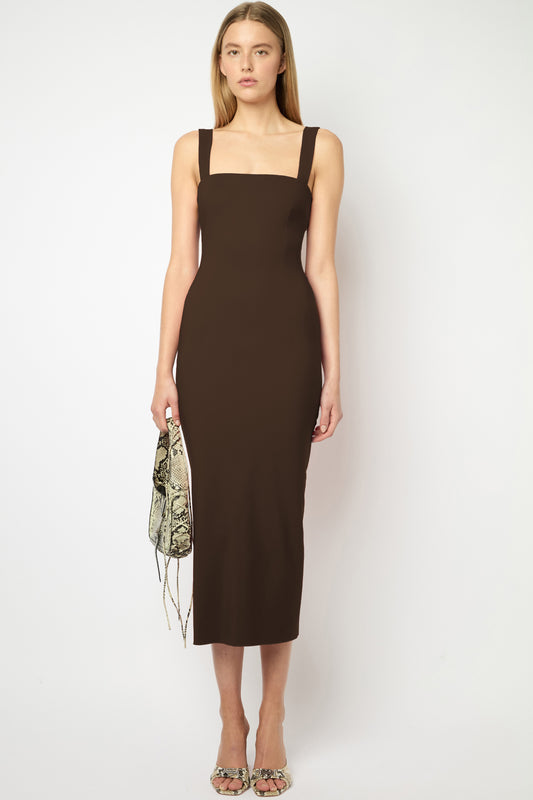 TAROT LONG DRESS in chocolate brown