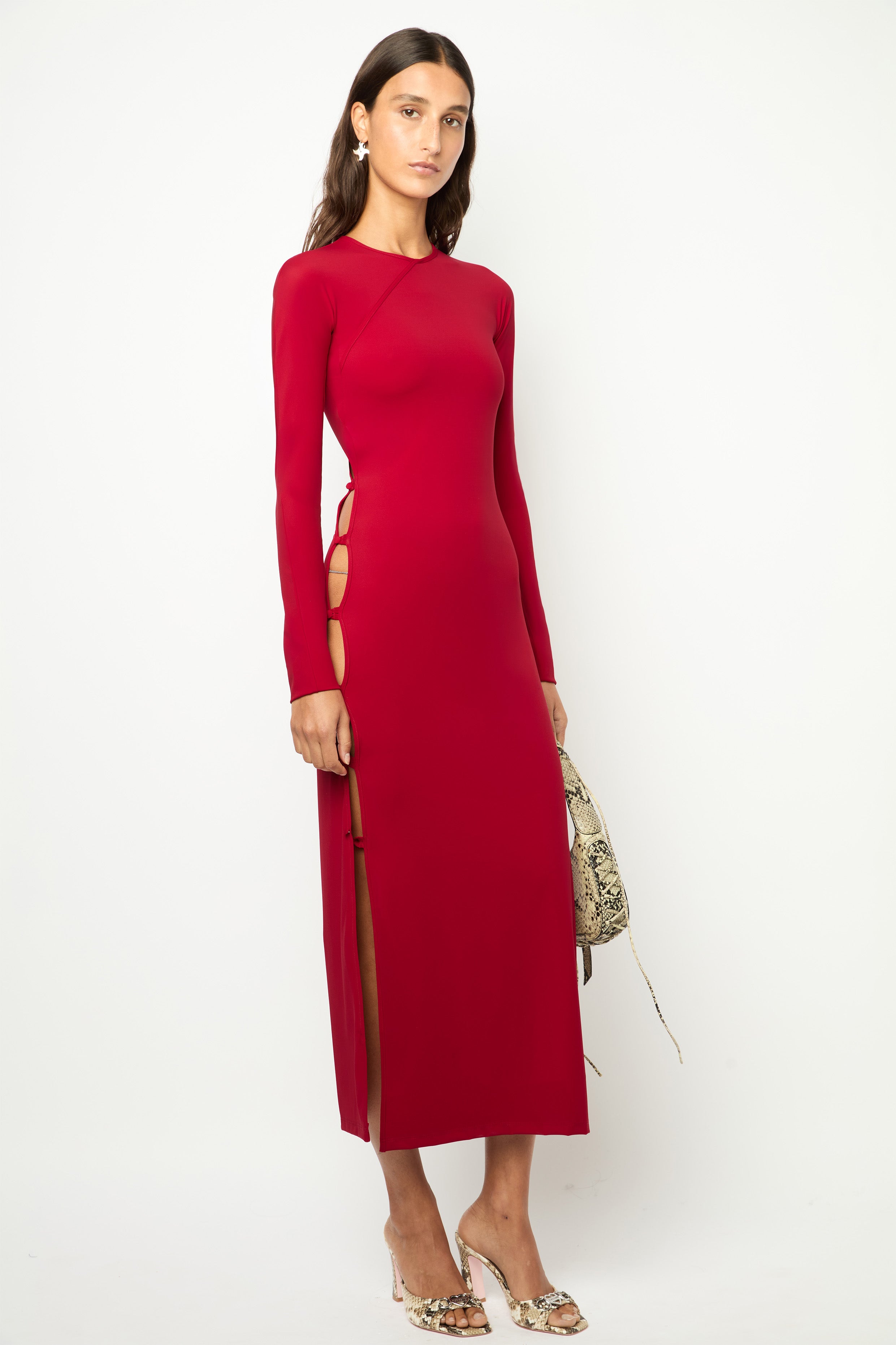 TWIGGY LONG DRESS in cherry red – Marcia Wear