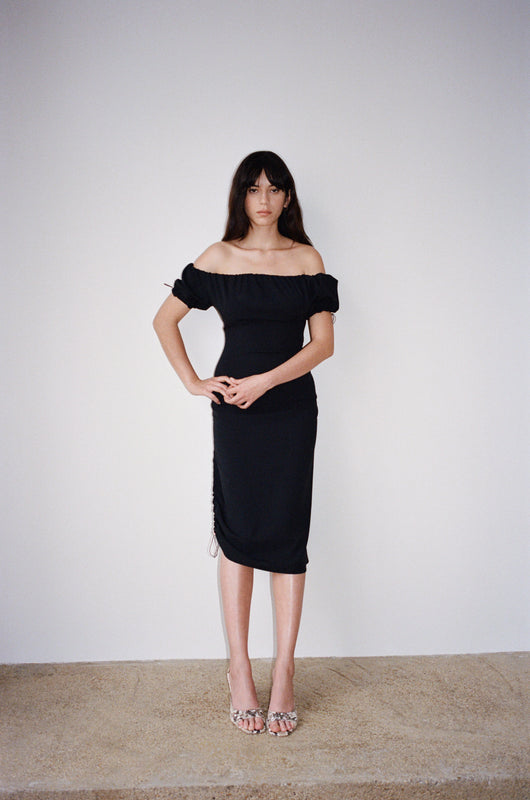 SHOULDERS LONG DRESS in black