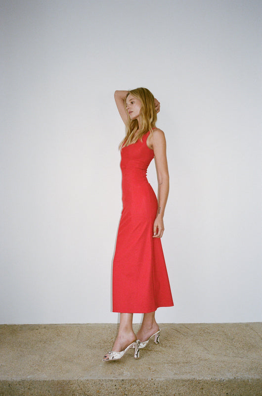 SKIN LONG DRESS in red