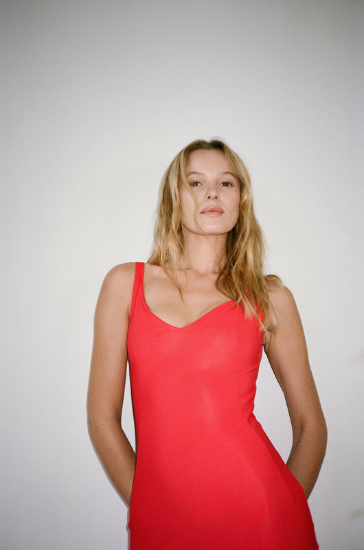 SKIN LONG DRESS in red