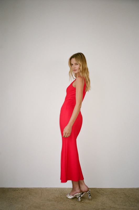 SKIN LONG DRESS in red