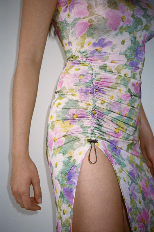 VELVET LONG DRESS in floral print